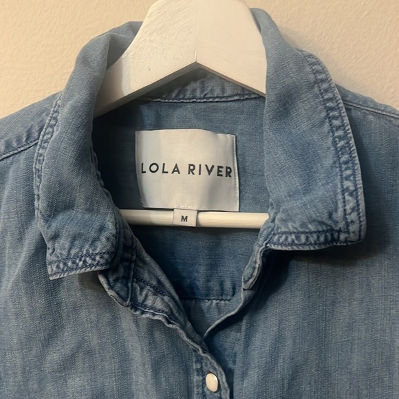 Lola River size M snap button down denim color long sleeves tie knot at front - Picture 3 of 8